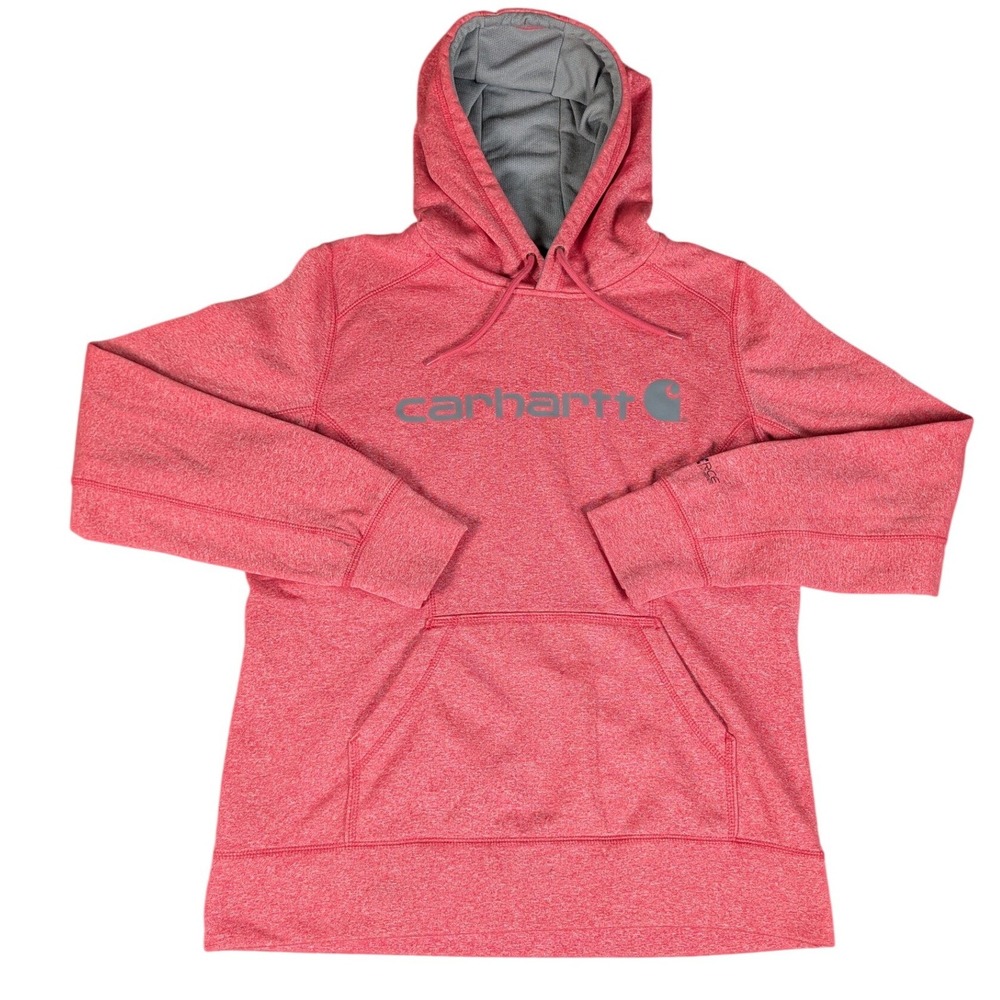Carhartt Force Womens Hoodie Heathered Coral Pink Pullover Sweatshirt Logo M